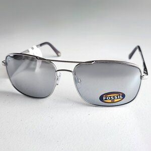 NWT Fossil Sunglasses Silver Aviator Men's Glasses Wire Frame